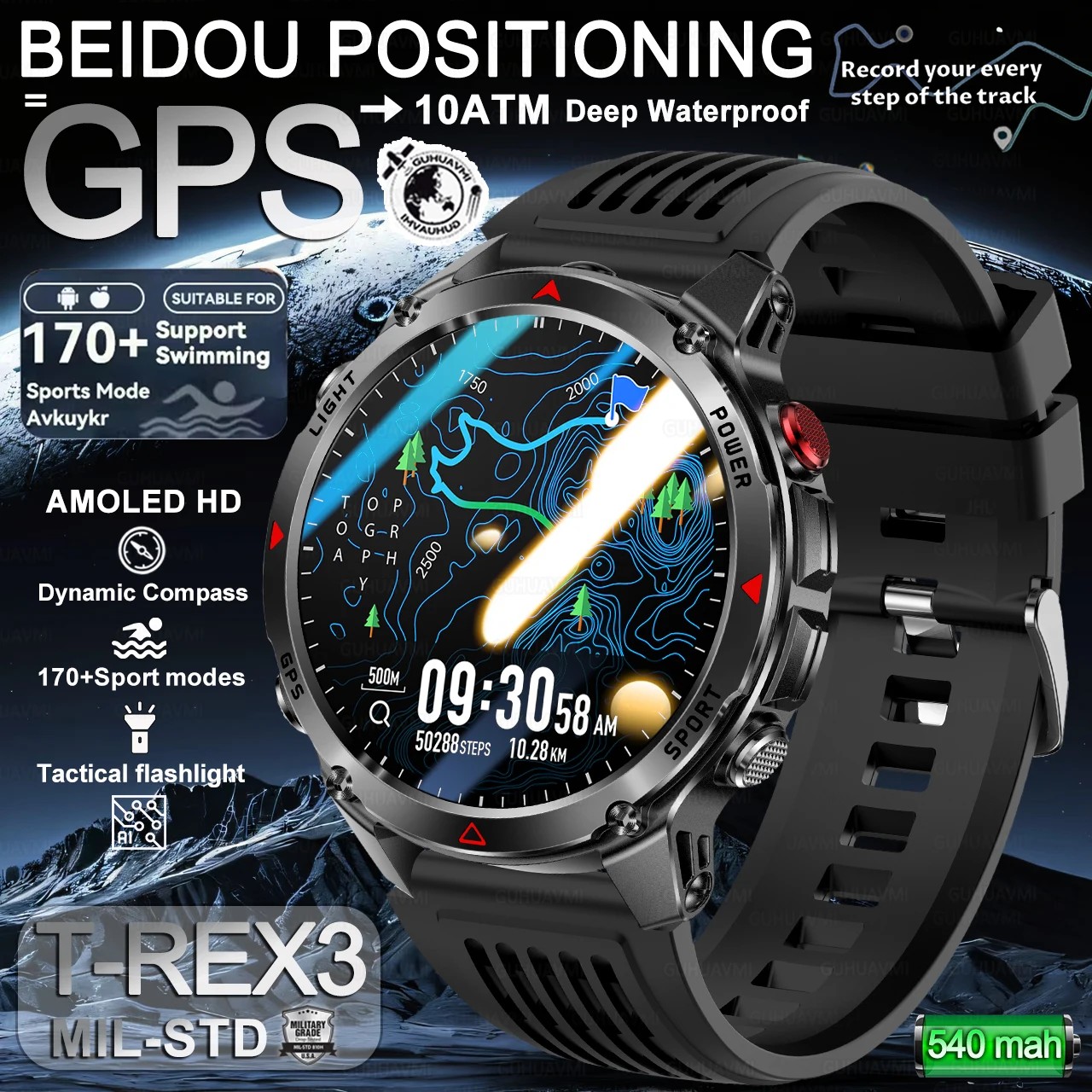 2025 Ʈ  T-Rex 3 и͸ Ʈġ  GPS   ħ  ƮĿ ȭ  HD ȭ 